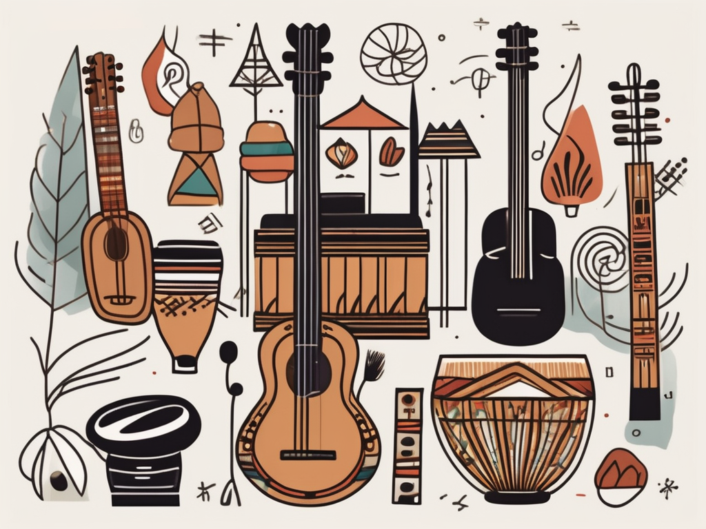 A diverse array of cultural symbols from different indonesian ethnic groups