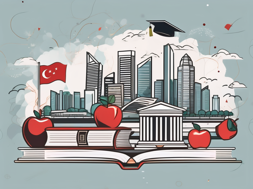 A bustling singapore skyline with iconic landmarks