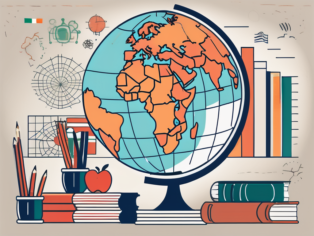 A classroom setting with a globe