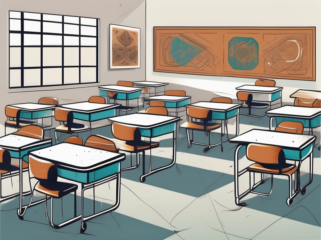 A diverse array of school desks