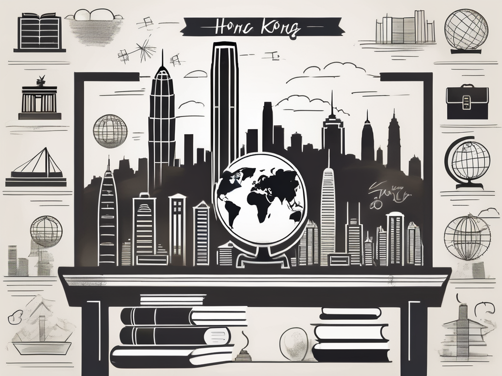 A hong kong skyline with iconic landmarks