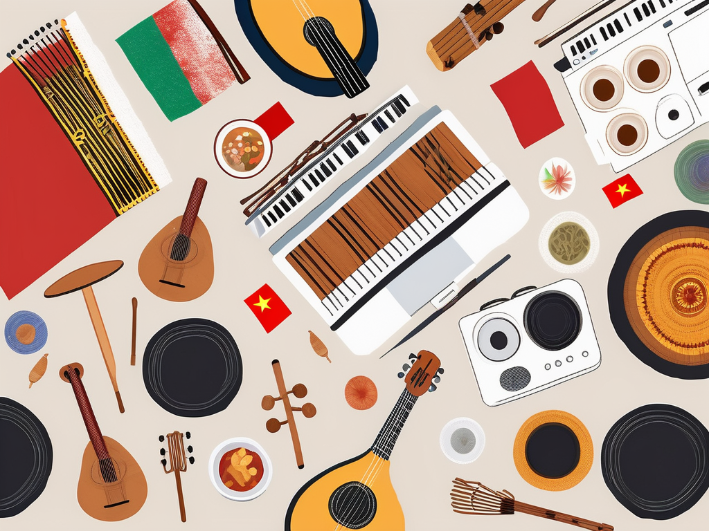 A diverse array of traditional objects from different cultures