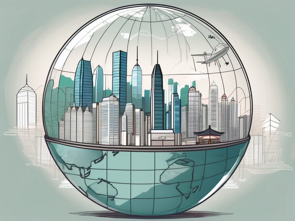 A skyline of hong kong with iconic landmarks