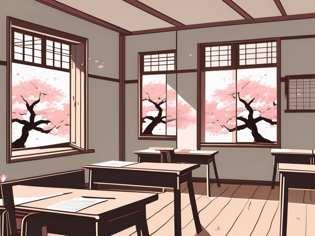 A traditional japanese classroom with desks