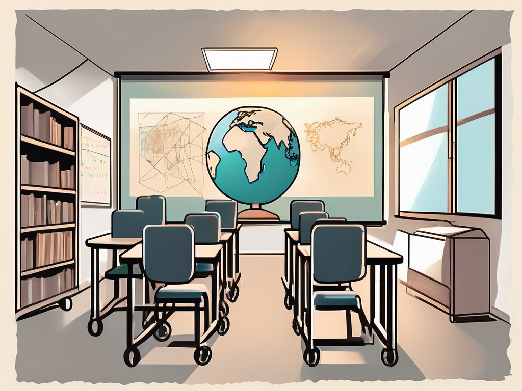 A classroom setting in taiwan with various symbols like textbooks