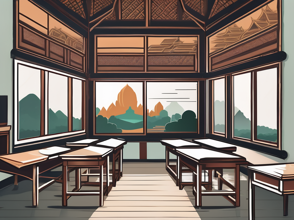A classroom setting with traditional thai architecture