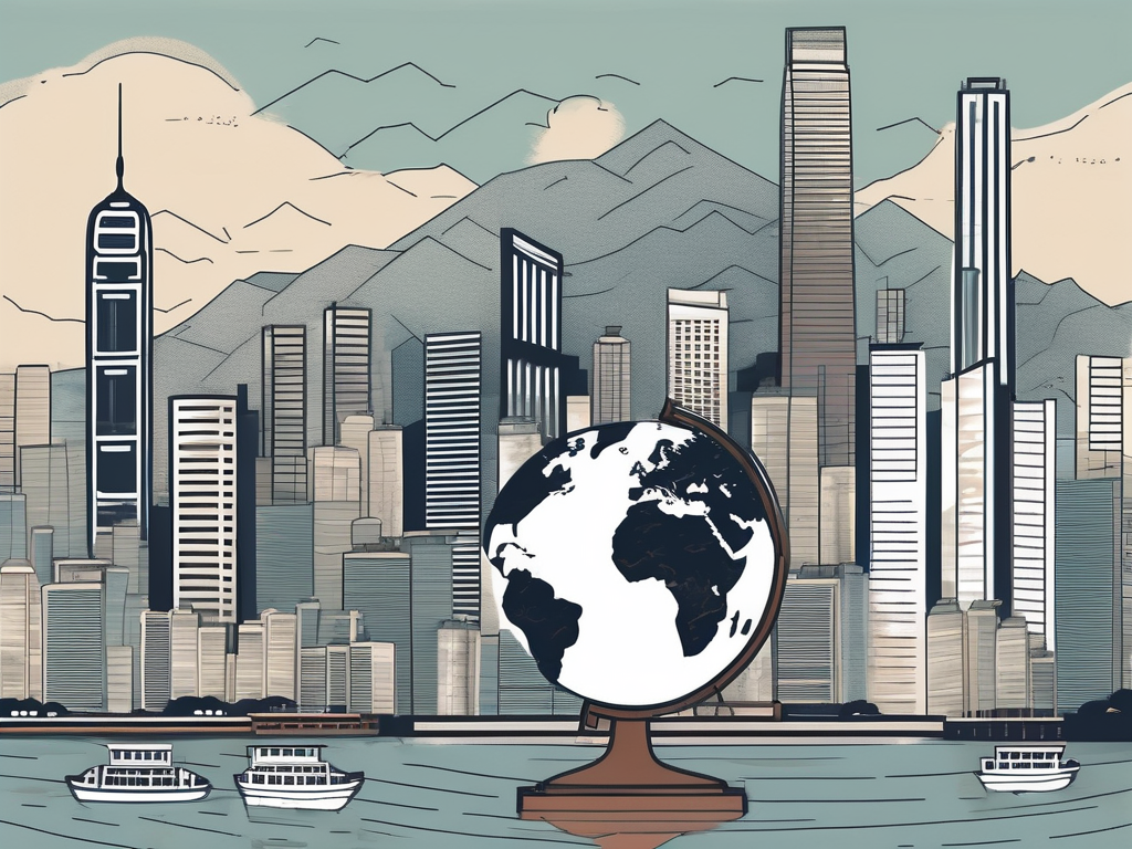 A cluttered hong kong cityscape with symbolic elements such as a language barrier