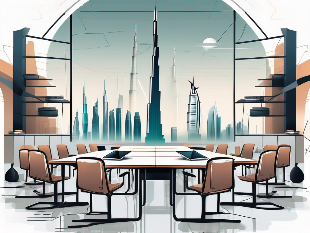 A modern classroom with advanced technology tools and traditional elements