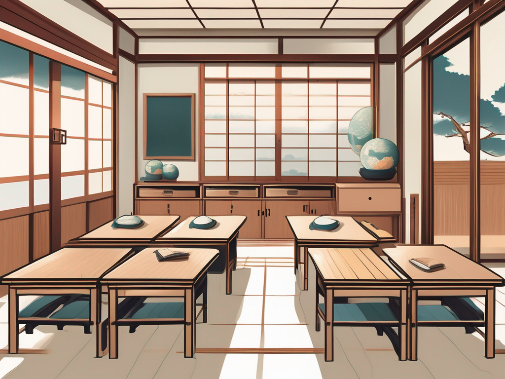 A classroom setting with traditional japanese elements