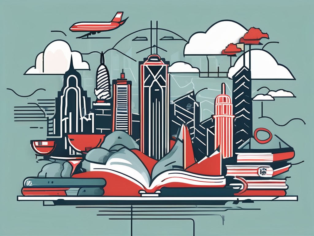 A diverse collection of symbolic objects representing education such as books