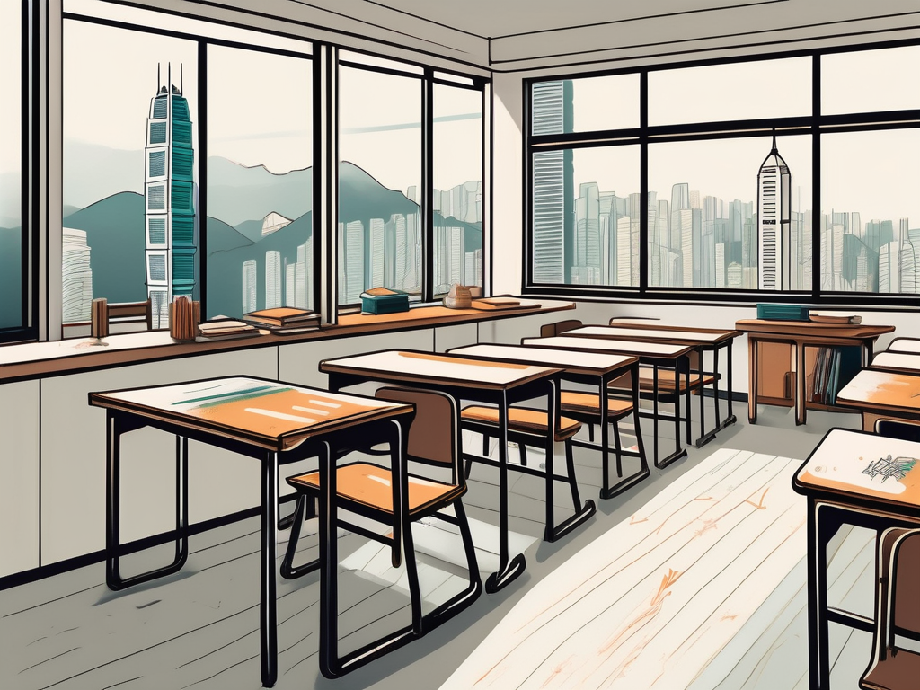 A diverse array of school desks