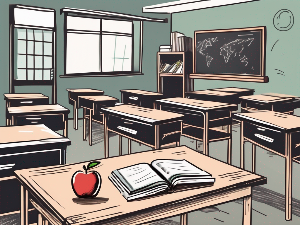 A classroom setting in hong kong with various educational tools and elements such as a chalkboard