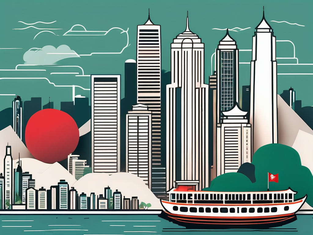 A vibrant hong kong cityscape with iconic landmarks like the skyline and star ferry