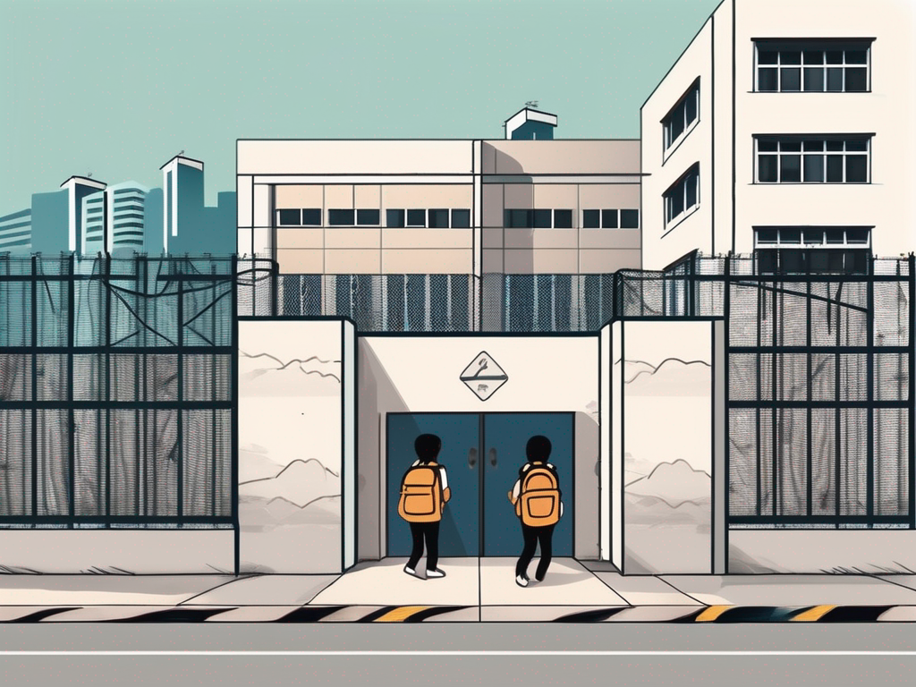 A school building in hong kong with a barrier or fence around it