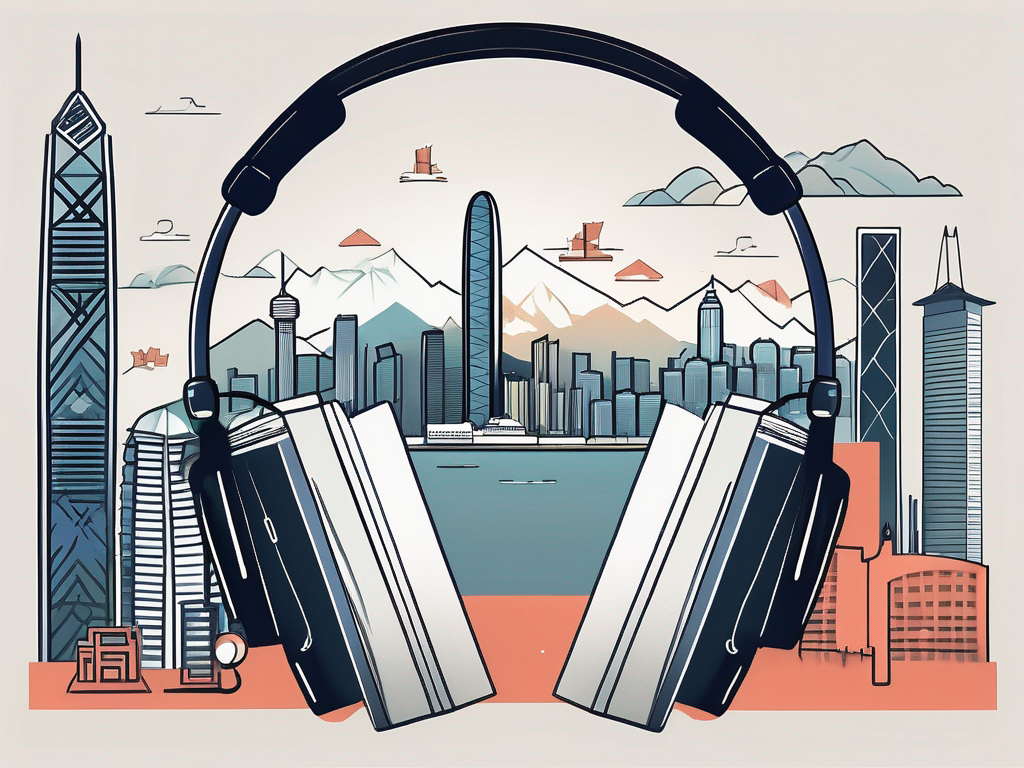 The hong kong skyline with various iconic landmarks like the victoria harbor and peak