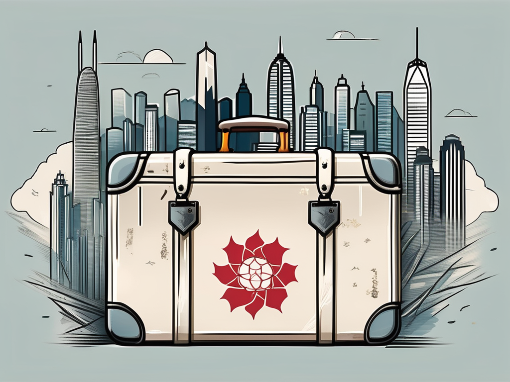 A suitcase adorned with hong kong's iconic skyline and landmarks