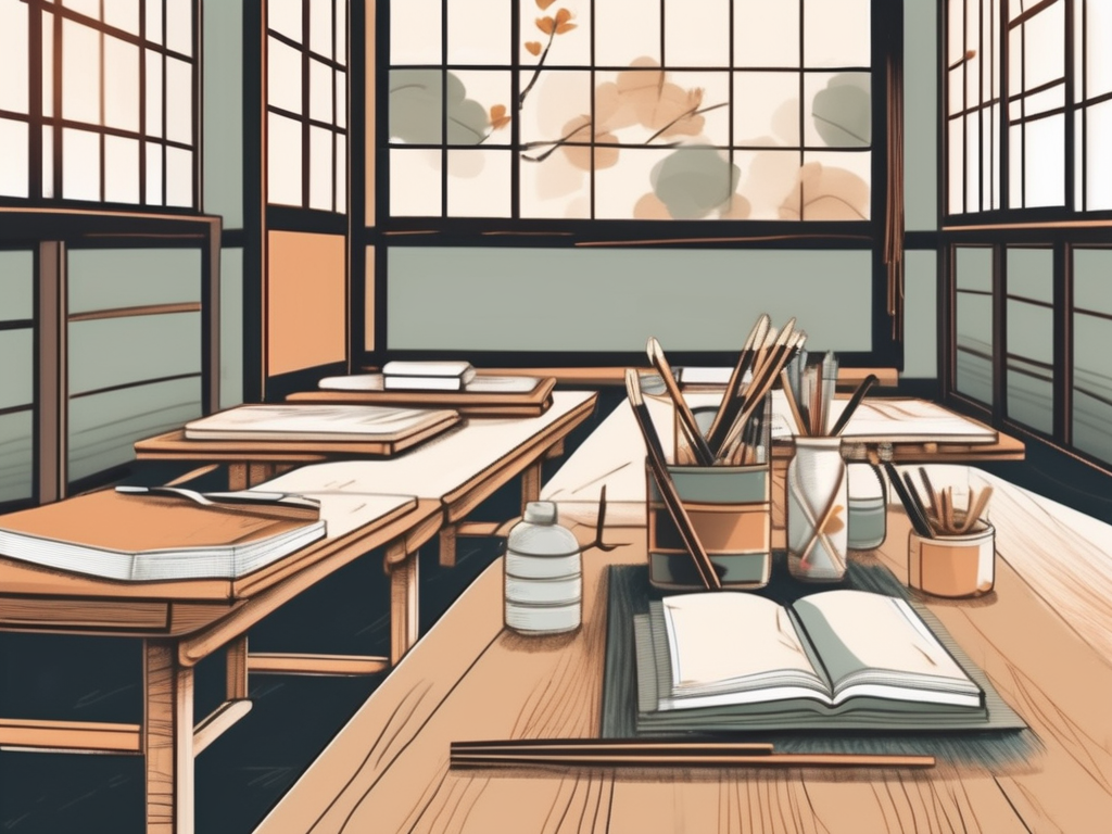A traditional japanese classroom setting with various teaching tools and materials