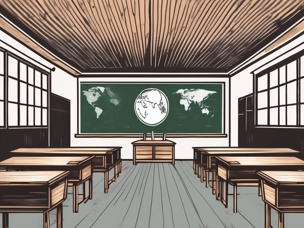 A traditional vietnamese classroom setting with two chalkboards side by side