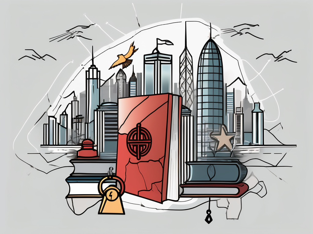 The iconic hong kong skyline with educational symbols like graduation caps