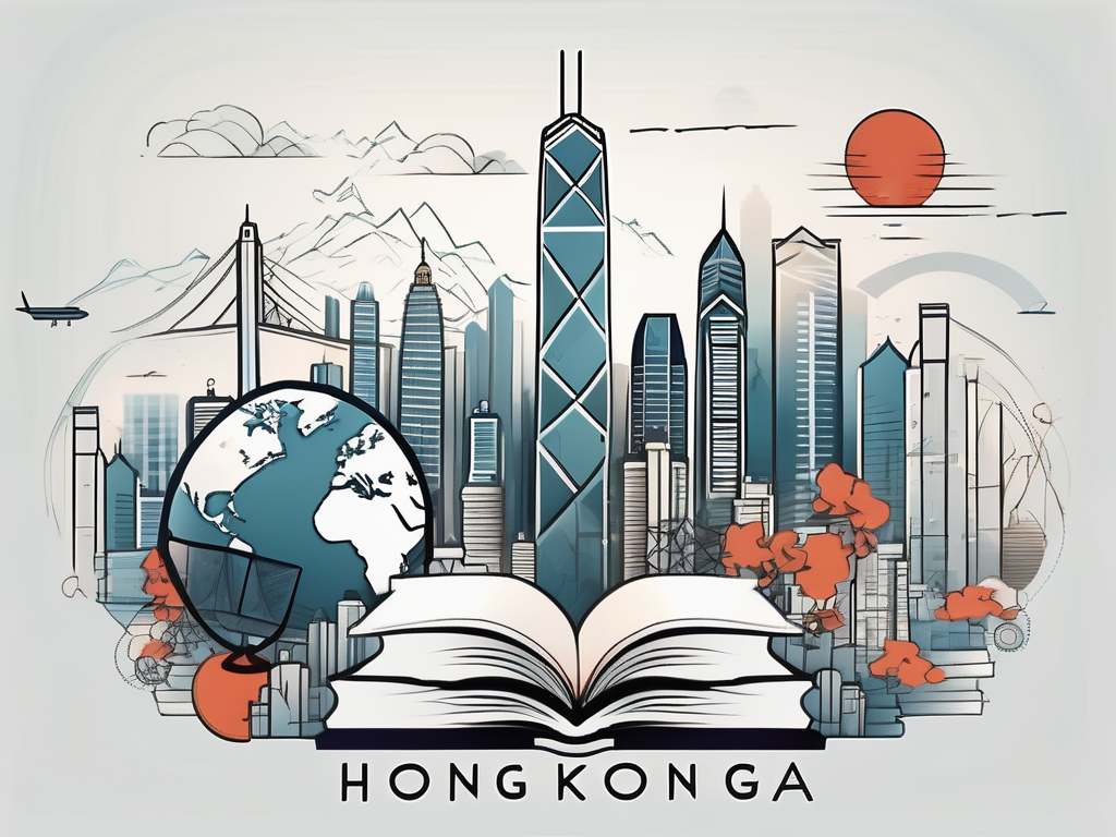 A skyline of hong kong with iconic buildings