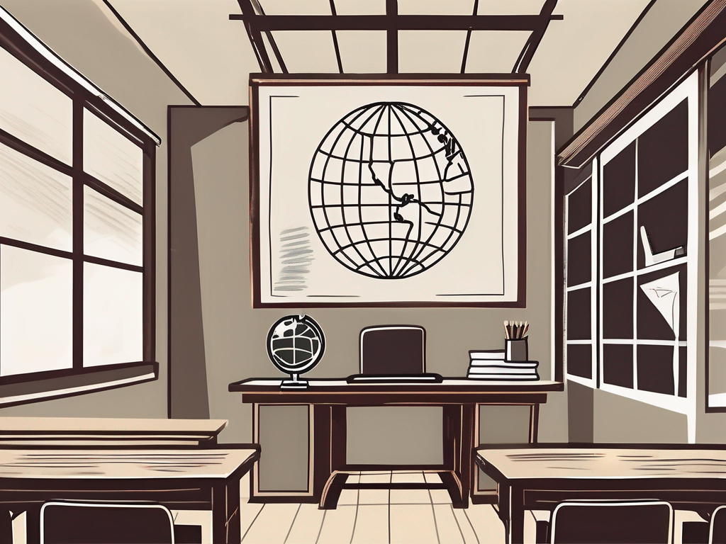 A traditional indonesian classroom setting with an empty teacher's desk