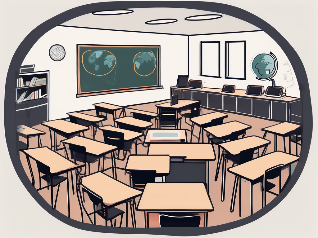 A classroom setting in hong kong with desks arranged in a circle