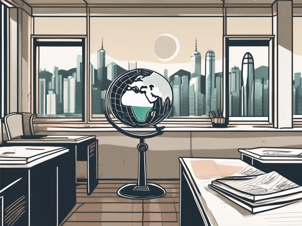 A classroom scene with a globe