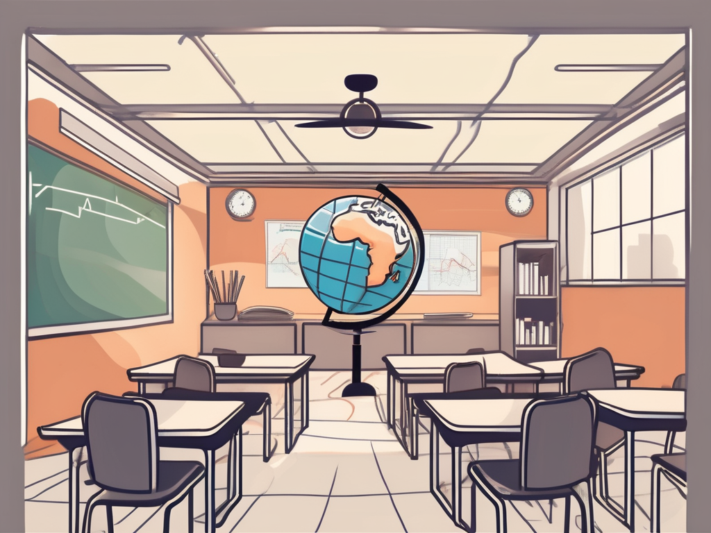 A classroom setting in hong kong with a globe