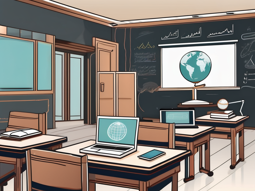 A traditional emirati classroom setting with various teaching tools like a blackboard