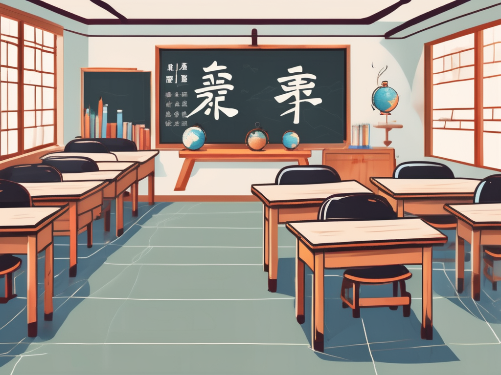 A classroom with two chalkboards