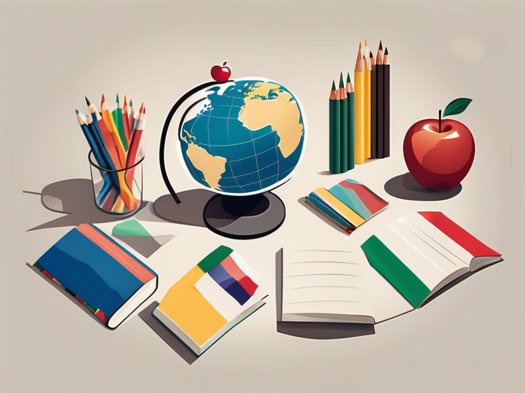 A diverse set of school items such as books