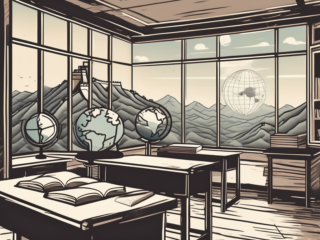 A classroom setting with an array of educational tools such as a globe