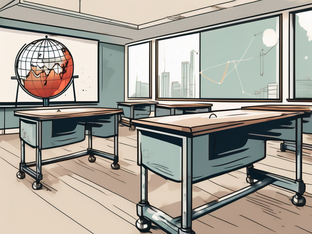 A classroom with empty desks