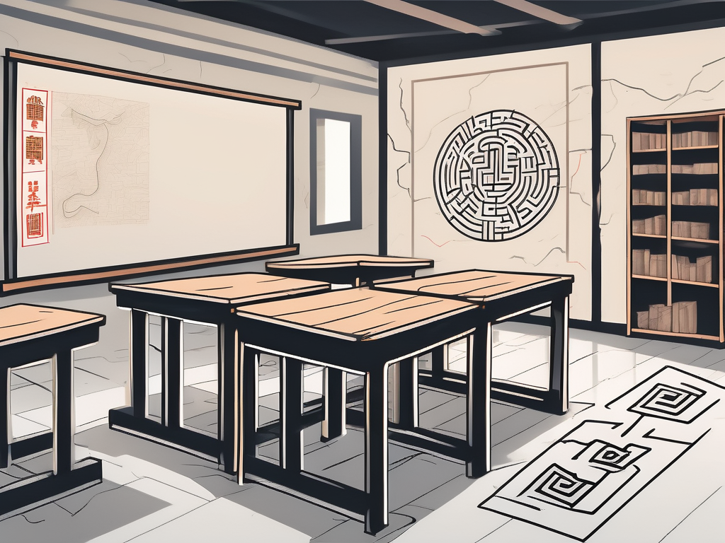 A classroom setting with a chalkboard