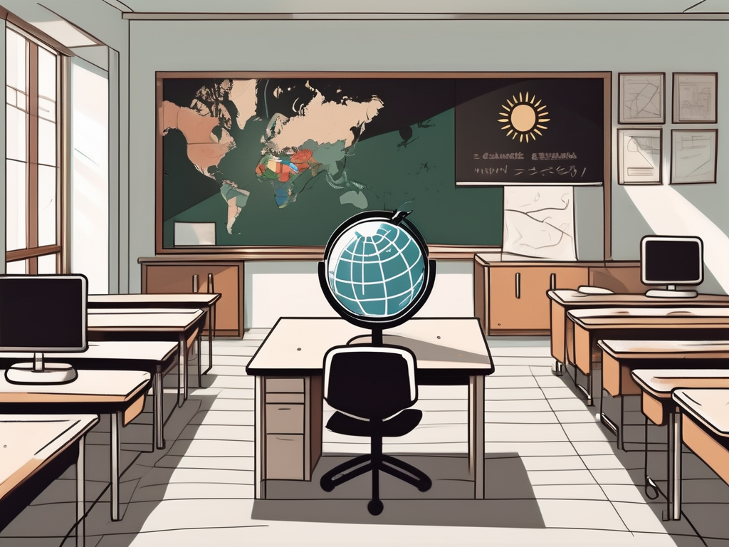 A south korean classroom with a globe on the teacher's desk