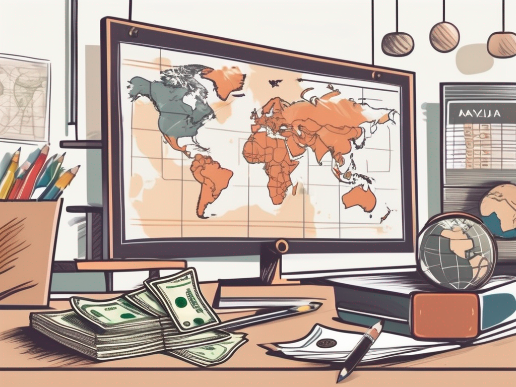 A classroom setting with diverse educational tools representing different countries