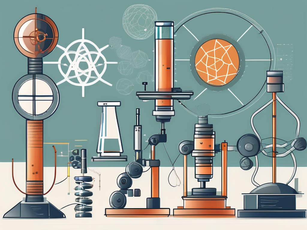 Various scientific equipment like a microscope