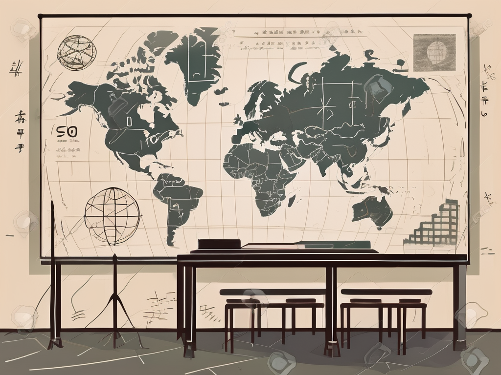 A classroom with various cultural symbols from around the world