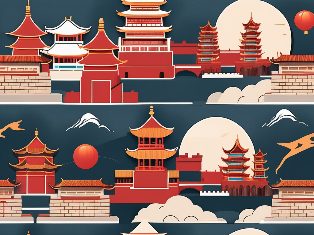 A diverse array of iconic chinese landmarks such as the great wall