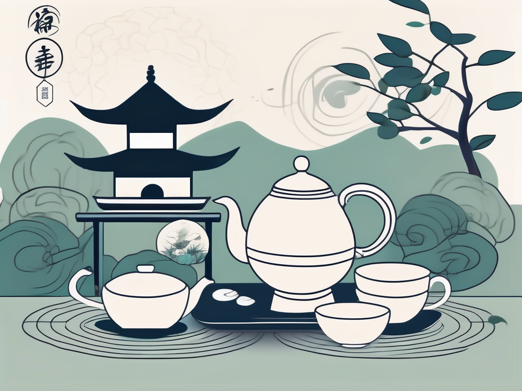 A tranquil chinese school environment with symbols of wellness such as a peaceful garden