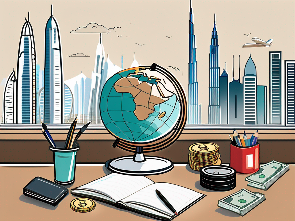 A teacher's desk with a globe