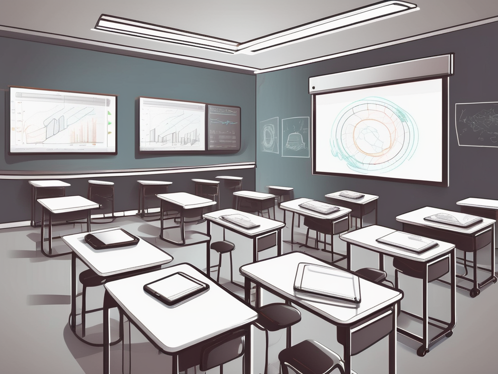 A modern classroom in dubai with various teaching tools such as a digital smart board