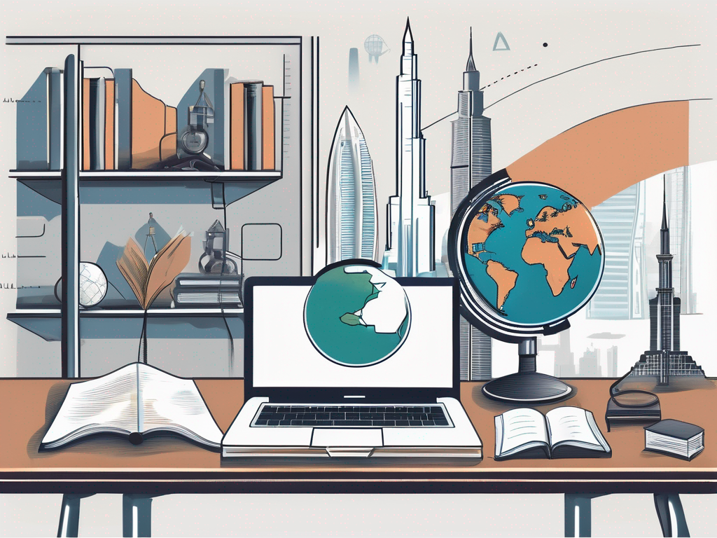 A classroom setting in dubai with iconic landmarks subtly incorporated