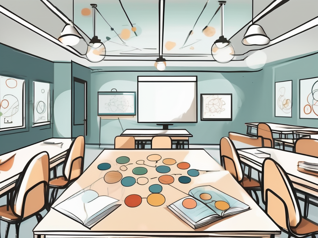 A classroom setting in dubai with diverse educational tools and symbols representing collaboration