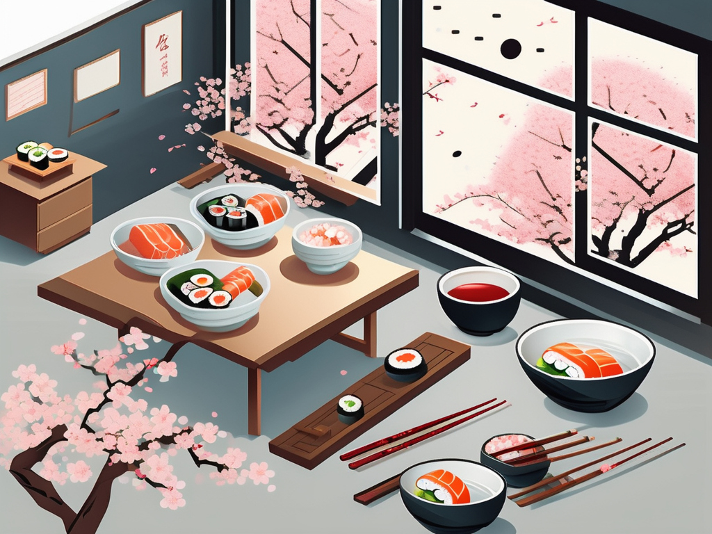 A classroom setting with various international symbols scattered around