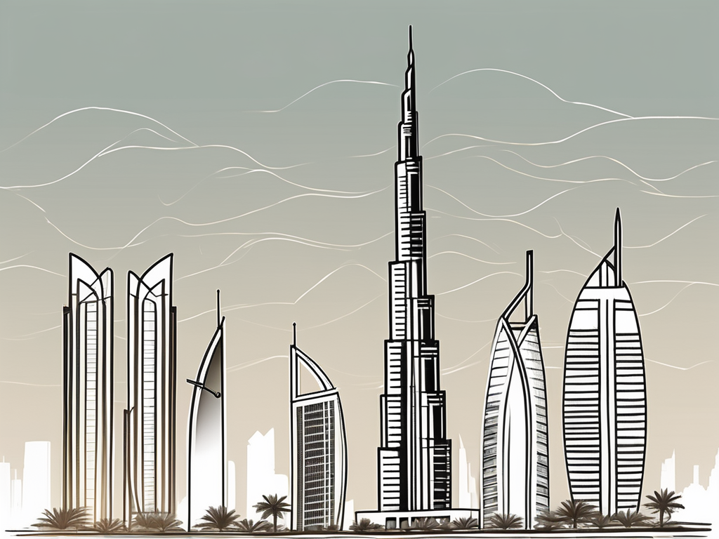 The dubai skyline with three symbolic skyscrapers