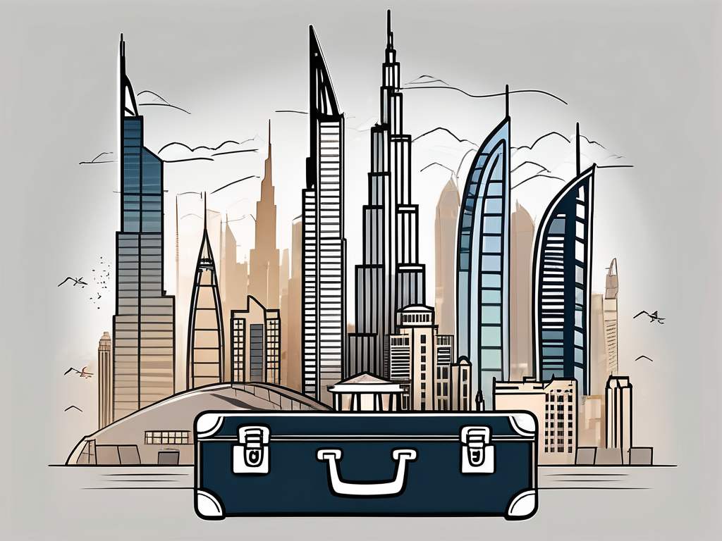 A skyline of dubai with notable landmarks