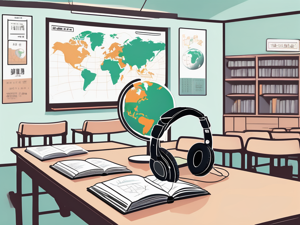 A classroom setting in hong kong with various bilingual educational tools