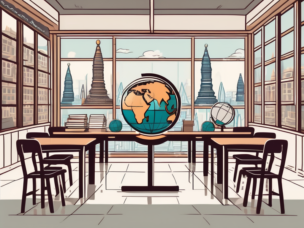 A classroom with desks and chairs