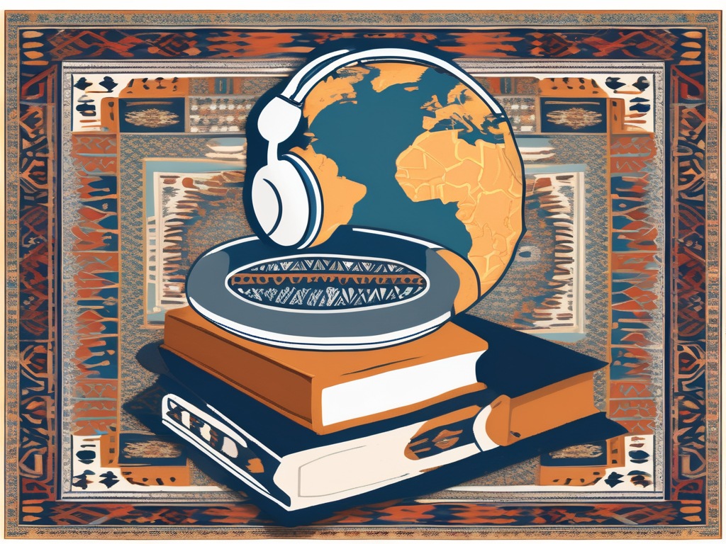 Various language learning tools such as headphones